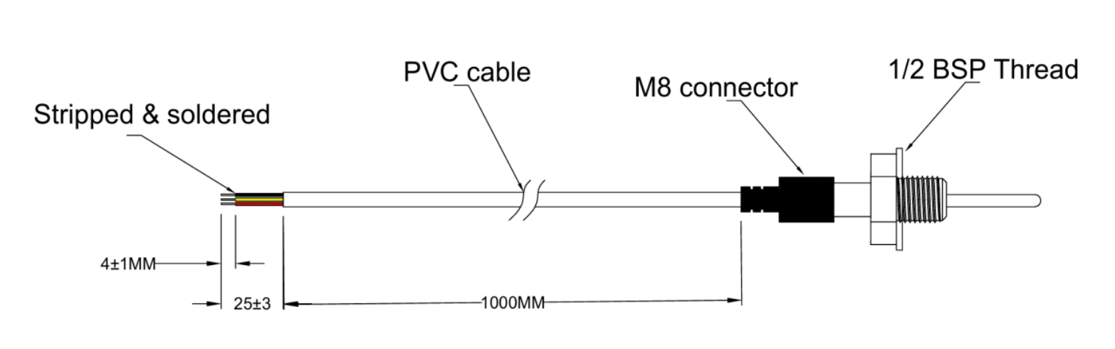 Cảm biến nhiệt độ kỹ thuật số DS18B20 — Giao tiếp 1-Wire, Ren BSP 1/2″, cáp tháo rời