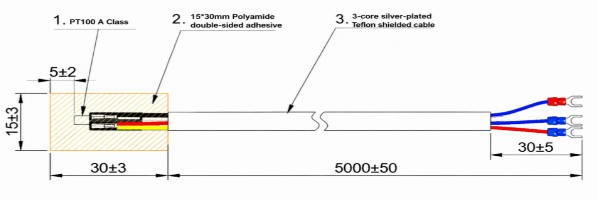 Đầu dò nhiệt độ gắn bề mặt loại A (PT100) với chất kết dính polyimide
