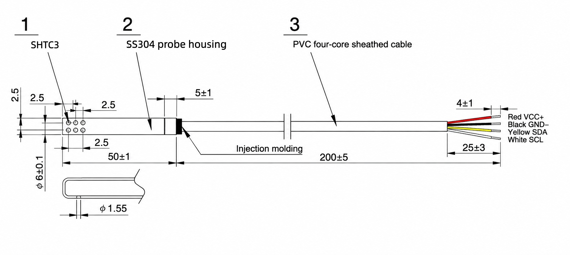 SHTC3 Cảm biến Nhiệt độ & Độ ẩm với Đầu dò SS304 và Đầu cắm 3.5mm