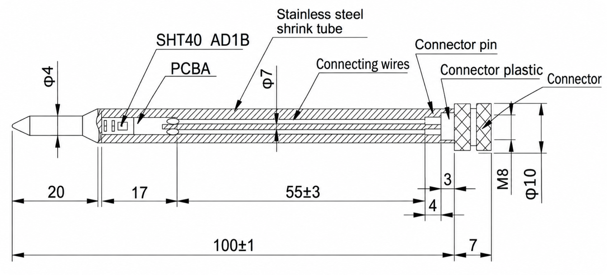 SHT40 Cảm biến nhiệt độ và độ ẩm với đầu nối cái M8